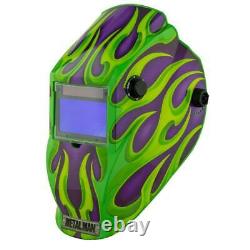 Auto Darkening Welding Helmet 9-13 Shade Solar Powered Purple Green Flame
