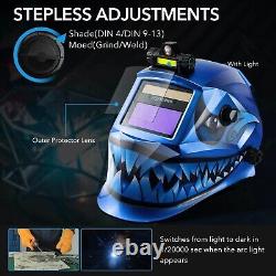 Auto-Darkening Welding Helmet with Shark Decal and Leather Neck Guard Combo Set