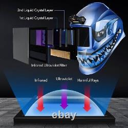 Auto-Darkening Welding Helmet with Shark Decal and Leather Neck Guard Combo Set