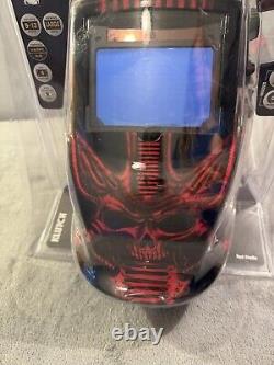 Klutch 800 Series Large View Auto-Darkening Welding Helmet Red Skull Design