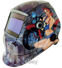 Nesco Auto Darkening Welding Helmet with Pinup Girl & Motorcycle Graphics #4657