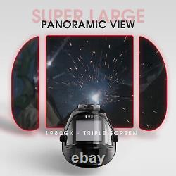 Panoramic View Auto Darkening Welding Helmet, 1/1/1/1 Optical Clarity Welder Mask