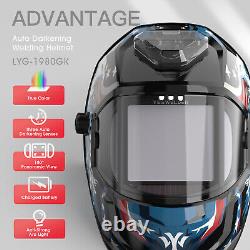 Panoramic View Auto Darkening Welding Helmet, LED Lighting & Type-C Charging