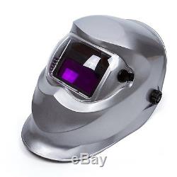 Silver Solar Powered Auto Darkening Welding Helmet Welder Mask Large View Size