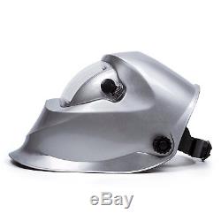 Silver Solar Powered Auto Darkening Welding Helmet Welder Mask Large View Size