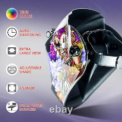 TRQWH Solar Auto-Darkening Welding Helmet with LED Light True Color & Helmet Bib